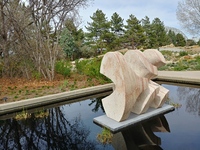 Reflections sculpture, April 2018 new location with view towards Steppe Garden